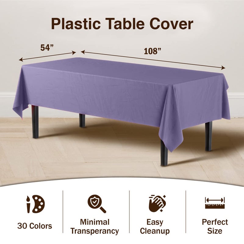 Exquisite 12-Pack Premium Plastic Tablecloth 54in. x 108in. Rectangle Table Cover - Lavender - Image 3
